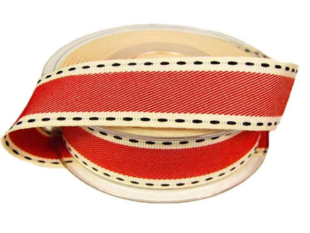 Taśma 25mm tkana VINTAGE STITCH czerwona
