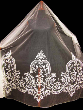 Koronka 150cm tiulowa haft & koralik ivory