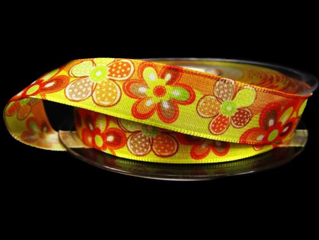 Wstążka 16mm tafta FLEURS żółta