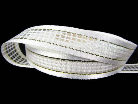 Wstążka 17mm organtyna KRATKA biała