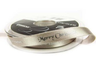 Wstążka 10mm atłas MERRY CHRISTMAS popiel