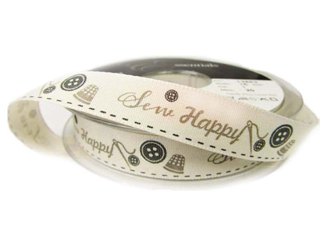 Wstążka 15mm tafta SEW HAPPY czarna