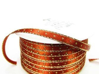 Wstążka 5mm atłas  KROPKI rexor rdza