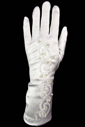 Rękawiczka satyna koralik biała