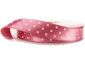 Wstążka 15mm atłas DOTS antyczny róż