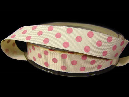 Wstążka 15mm ryps natural KROPKI róż
