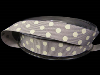 Wstążka 15mm ryps popiel KROPKI natural