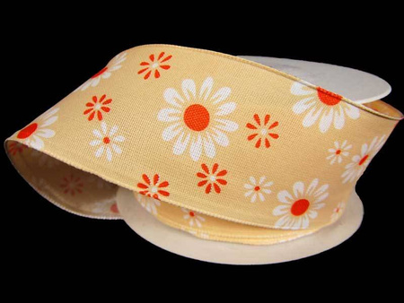 Wstążka 40mm organtyna STOKROTKI krem