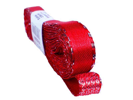 Wstążka 12mm atłas czerwono-srebrna