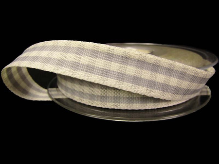 Wstążka 15mm kratka RUSTIC GINGHAM popiel
