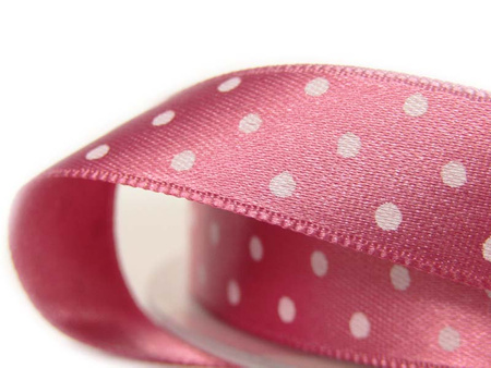 Wstążka 15mm atłas DOTS antyczny róż