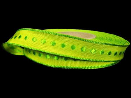Taśma 15mm tkana KROPKA zielona limonka