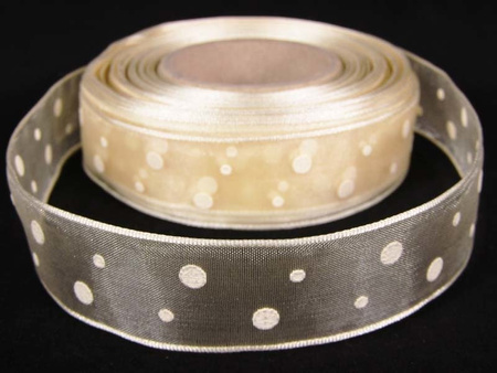 Wstążka 25mm organtyna KROPKA ekri