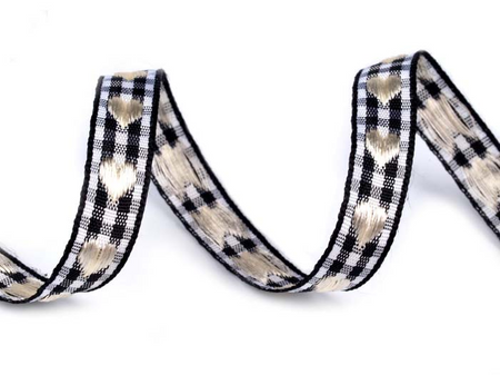 Wstążka 10mm kratka SERCE ecru