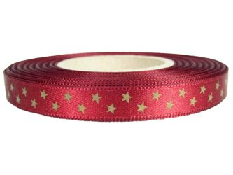 Wstążka 10mm atłas GWIAZDKA bordo