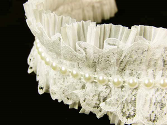 Taśma 5cm PLISA tafta, koronka & perła ecru