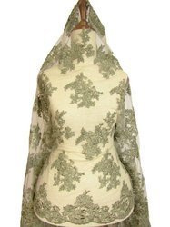 Koronka 140cm tiulowa haft z koderem khaki