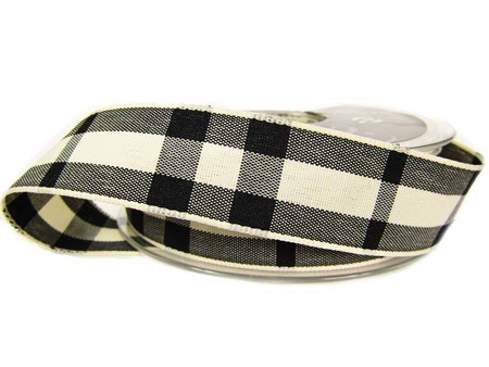 Wstążka 25mm kratka RUSTIC TARTAN czarna