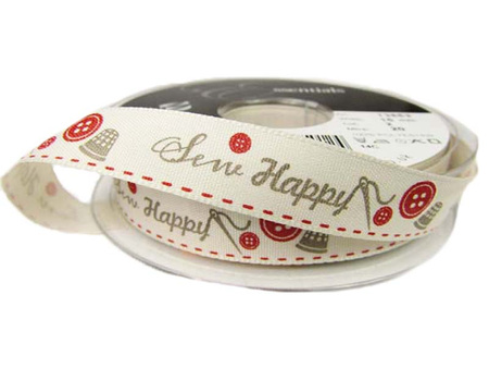 Wstążka 15mm tafta SEW HAPPY czerwona