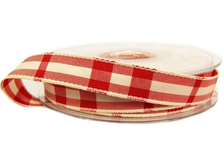 Wstążka 15mm kratka RUSTIC TARTAN czerwona