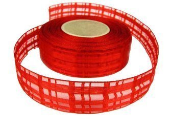 Wstążka 25mm organtyna KRATKA czerwona