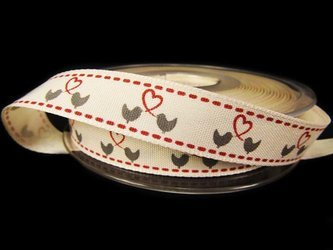Wstążka 15mm tafta LITTLE BIRDS natural