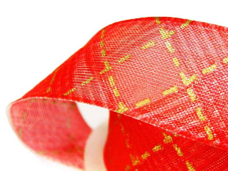 Wstążka 25mm organtyna ROMBY czerwona