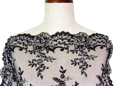 Koronka 130cm tiulowa haft z koralikiem czarna