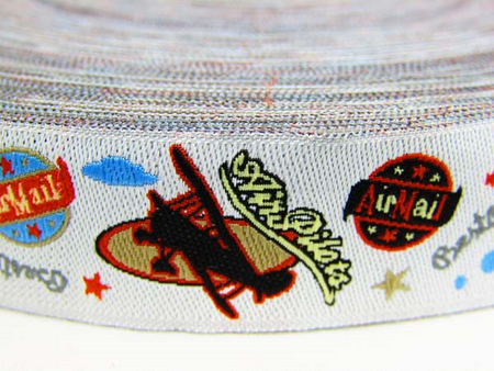 Taśma 20mm żakard SAMOLOT biała