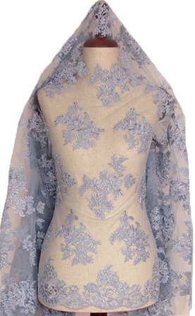 Koronka tiulowa haft z koder niebieska