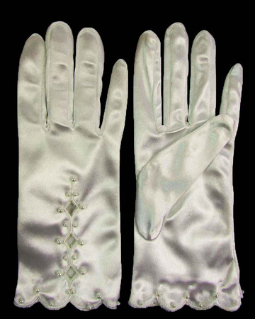 Rękawiczka satyna koralik biała