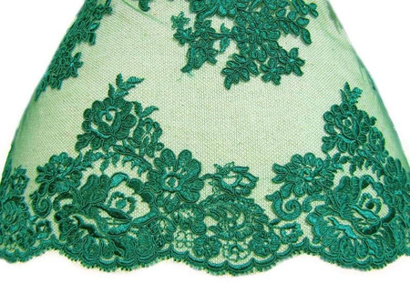 Koronka 140cm tiulowa haft koder ciemnozielona