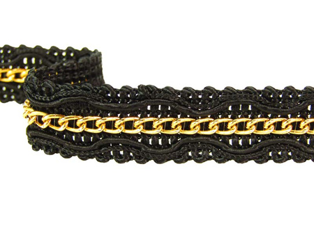 Taśma 1,5cm ozdobna z łańcuszkiem czarna