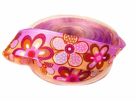 Wstążka 25mm tafta FLEURS wrzos