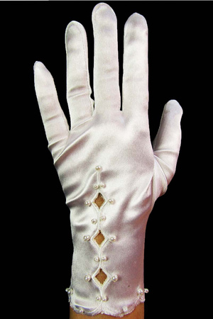 Rękawiczka satyna koralik biała