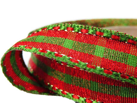 Wstążka 15mm kratka czerwono-zielona