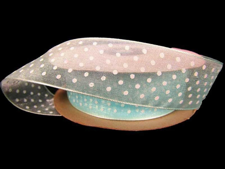 Wstążka 25mm organtyna KROPECZKI jasny turkus