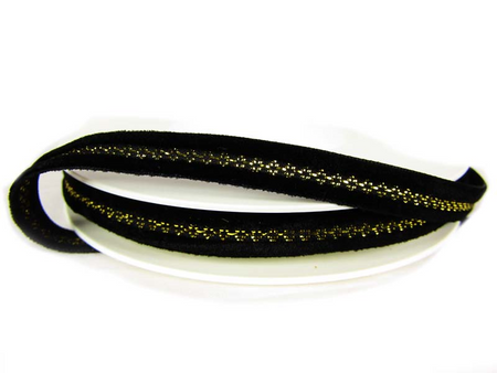 Aksamitka 10mm błyszcząca czarno-złota zygzak