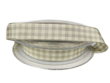 Wstążka 15mm kratka NATURAL GINGHAM popiel