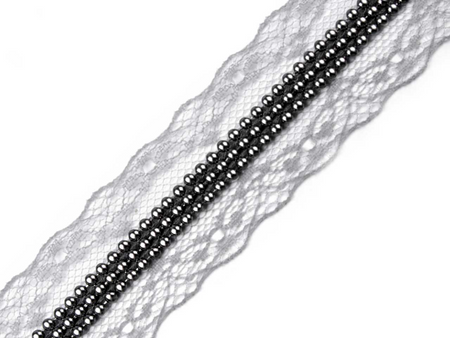 Taśma 3,5cm koronkowa PÓŁPERŁA popiel