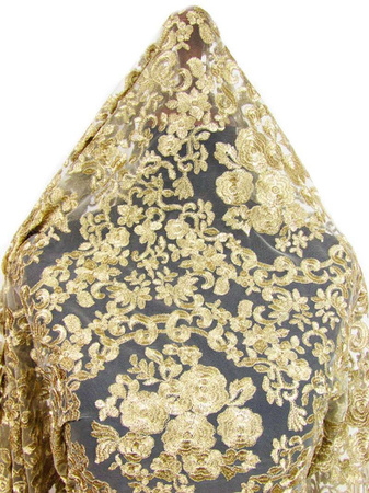 Koronka 140cm tiulowa haft złota