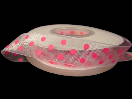 Wstążka 15mm organtyna KROPKA róż