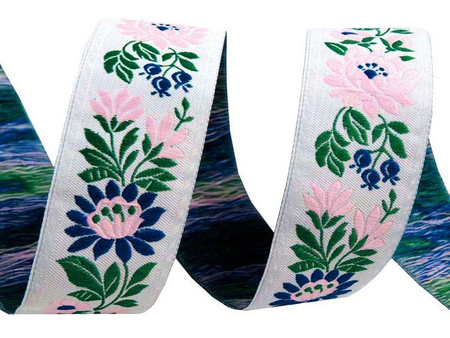 Taśma 35mm żakard kwiat róż biała