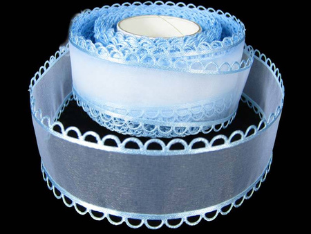 Wstążka 25mm organtyna KORONKA błękitna