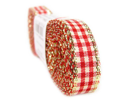 Wstążka 10mm kratka lurex czerwona