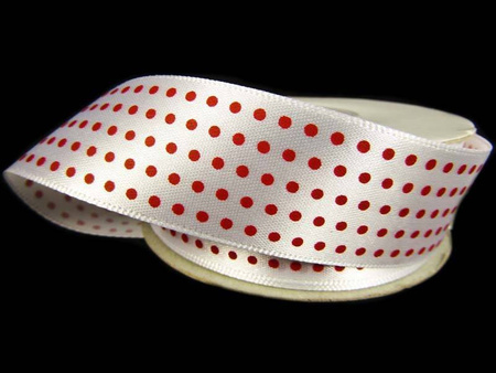 Wstążka 25mm atłas KROPECZKI czerwona