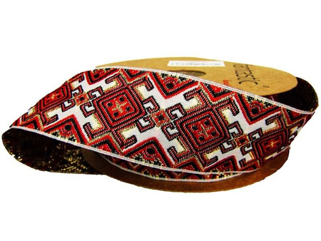 Taśma 35mm żakard AZTEC czerwono-złota