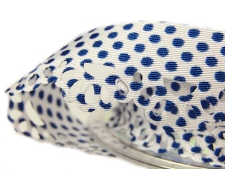 Taśma 2cm atłas OBSZYWKA biało-granatowa