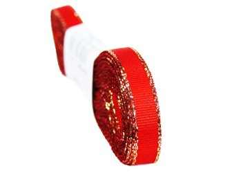 Wstążka 6mm tafta czerwono-złota