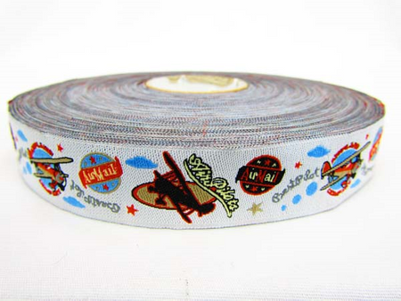 Taśma 20mm żakard SAMOLOT biała